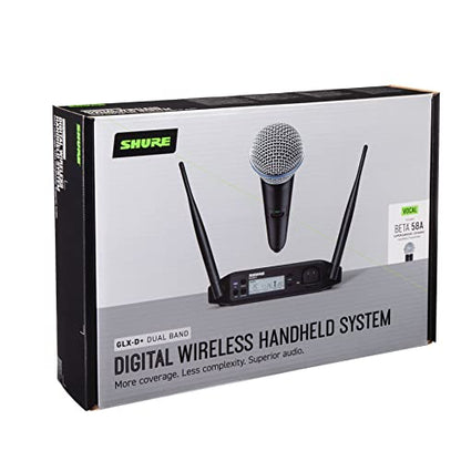 Shure GLXD24+/B58 Dual Band Pro Digital Wireless Microphone System - 12-Hour Battery Life, 100 ft Range | BETA 58A Handheld Vocal Mic, Single Channel Receiver (GLXD24+/B58-Z3) | 12 Hour Battery Life, 100 Feet Range, BETA 58A Handheld Vocal Mic, Single Cha