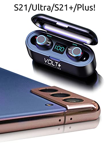 Wireless V5.3 Bluetooth Earbuds Compatible with Apple iPhone 16/16E/16 Pro/16 Pro Max/16 Plus 2,000Mah PowerBank LED 8D Bass Mic IPX7 Waterproof/Sweatproof - color: BLACK + POWERBANK