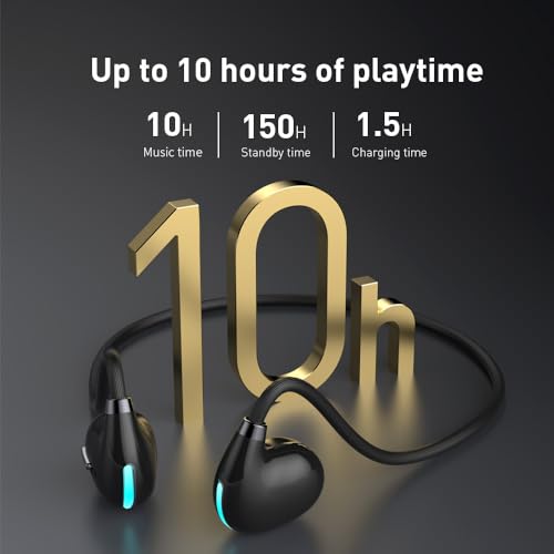 IHAO Air Conduction Wireless Bluetooth Headphones Cool Flash Light-Open-Ear Design Lightweight & Pain-Free Sweatproof Sport Headphones with Mic Earphone Ideal for Running Cycling and Sports-F806 Black - color: F806 Black