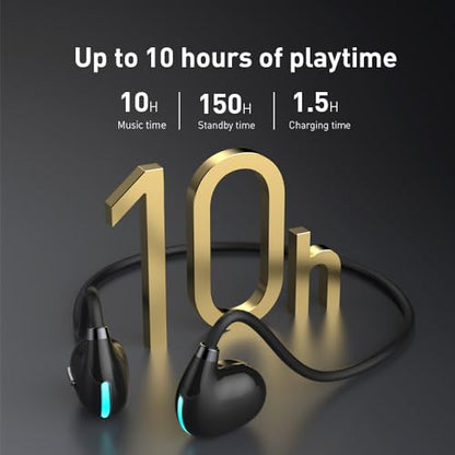 IHAO Air Conduction Wireless Bluetooth Headphones Cool Flash Light-Open-Ear Design Lightweight & Pain-Free Sweatproof Sport Headphones with Mic Earphone Ideal for Running Cycling and Sports-F806 Black - color: F806 Black