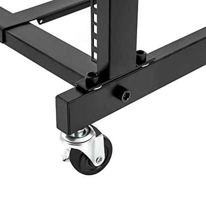DJ Table Stand, 12U DJ Booth, Adjustable 41.8-50.1in 2-Layer Iron DJ Stand with Lockable Wheels for Mixers & Amplifiers