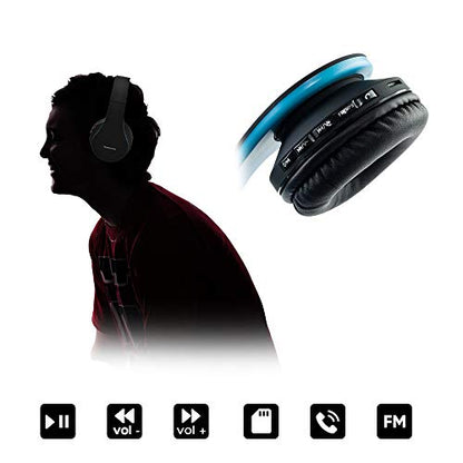 PowerLocus Wireless Bluetooth Over-Ear Stereo Foldable Headphones, Wired Headsets with Built-in Microphone for iPhone, Samsung, LG, iPad (Black/Blue) - color: Black/Blue