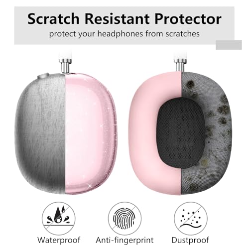 for AirPods Max case Cover,Anti-Scratch Ear Pad Case Cover/Ear Cups Cover/Headband Cover for AirPods Max. Clear Soft TPU and Silicone,Skin Scratch Proof. - color: 3PC-Glitter Baby pink