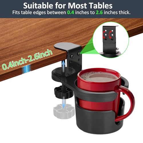 Desk Cup Holder Clamp, Anti-Spill Clip On Table Cup Holder Rotatable | Water Bottle Stand Drink Coffee Mug Storage, Office Accessories for Home and School (Black) - color: Black