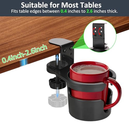 Desk Cup Holder Clamp, Anti-Spill Clip On Table Cup Holder Rotatable | Water Bottle Stand Drink Coffee Mug Storage, Office Accessories for Home and School (Black) - color: Black