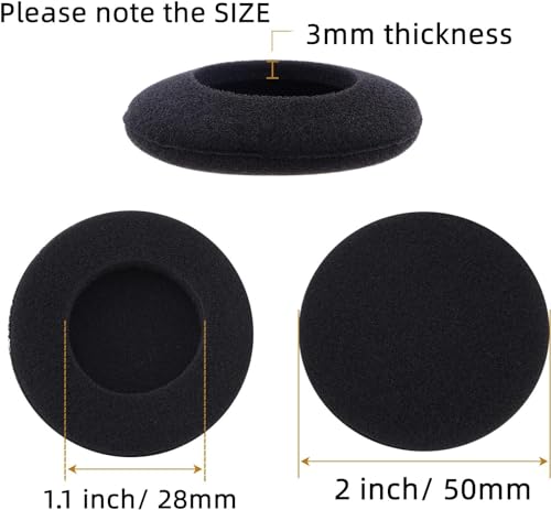 RMISODO 2 Inch Foam Pad EarPad Ear Cover Compatible with Sony Sennheiser Philips Headphone, 5 Pairs, Black