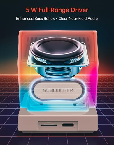 Divoom MiniToo Retro PC-Style Computer Speaker, Pixel Screen with DIY Faces | Bluetooth & USB Audio, Alarm/White Noise Clock, Desk Setup Gifts for Gaming