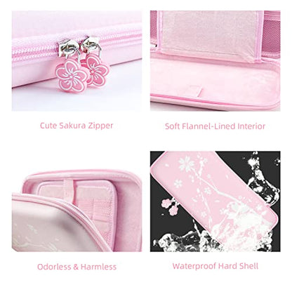 Mytrix Cute Carrying Case for Nintendo Switch/Switch 2/OLED/Lite, Portable Hard Shell Pouch for Switch Console Accessories Protective Travel Storage Bag for Switch with10 Game Card Slots, Pink Sakura