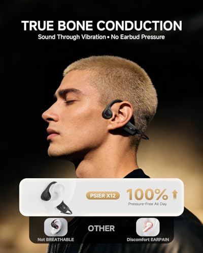 PSIER Bone Conduction Headphones, 2026 Upgrade Open Ear Running Headphones | Bluetooth 6.0, 10Hrs Playtime, 23g Lightweight Comfort, IPX5 Waterproof, Bone Conduction Earbuds with Mic for Gym, Workouts - color: Matte Black