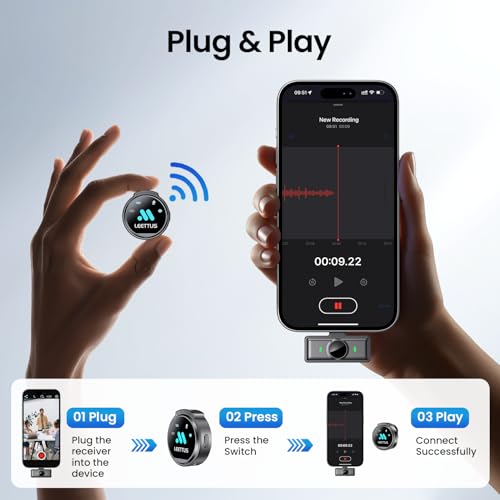 Mini Microphone for iPhone 17/16/15-7/Android/Tablet,Lavalier Wireless Microphones with Dual Receivers, DSP Noise Cancellation,Magnetic Clip,18H, Ideal for Video Recording,Podcast,Interviews, Gifts