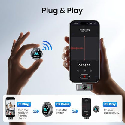 Mini Microphone for iPhone 17/16/15-7/Android/Tablet,Lavalier Wireless Microphones with Dual Receivers, DSP Noise Cancellation,Magnetic Clip,18H, Ideal for Video Recording,Podcast,Interviews, Gifts