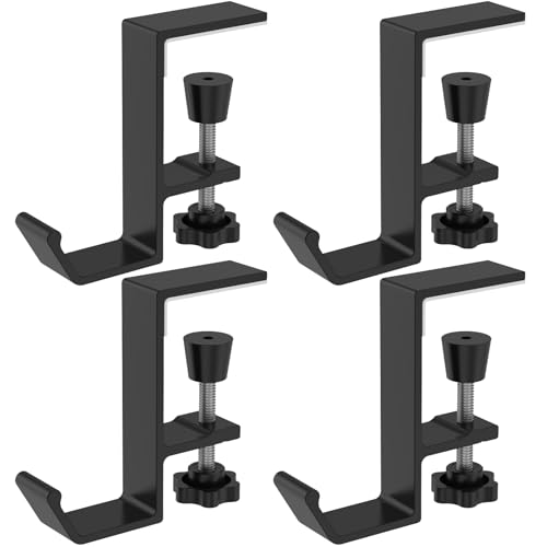 Clamp-On Under Desk Backpack Hanger, Clamp-On Under Desk Headphone Holder, Students' Desk Hook, with Adjustable Arm Clamp for Handbag and Purse Holder (Black) - color: Black