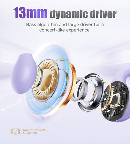 King Lucky i21 Open Ear Clip On Earbuds Wireless Bluetooth Ear Clip Headphones with Mic,Noise Cancelling, Waterproof IPX4,for Small Ears,Perfect for Running,Sports,Glasses Wearers (Purple) - color: Purple