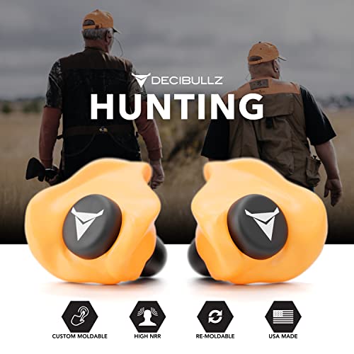 Decibullz Custom Molded Ear Plugs 31dB NRR Shooting Ear Protection (Orange) | Reusable & Re-moldable, For Range Officers, Jobsite Crews & Musicians, Travel & Concert Use, Earplugs, American Company - color: Orange