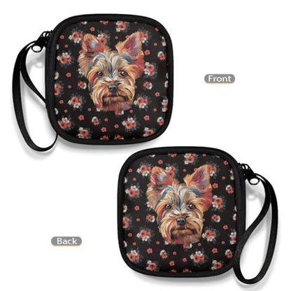 Dog and Flower Headphone Bag Travel Headphones Carrying Case, Protective Shell Travel Bag for Cable, Charger Storage for Earphone, Earbud, Earpieces - color: Dog And Flower