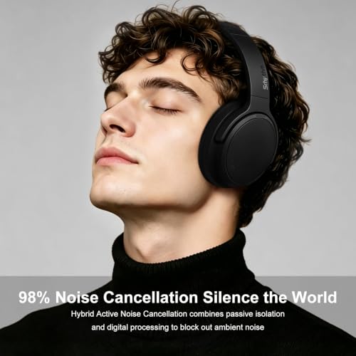 Srhythm NiceComfort 35(2nd Gen)Noise Cancelling Headphones 4-Speakers 40kHz | HD Sound,140 Hours' Ultra-long Playtime for Travel,Bluetooth 6.0,5 Microphones ENC,Transparency,Spatial Audio,Low Latency - color: Matte Black