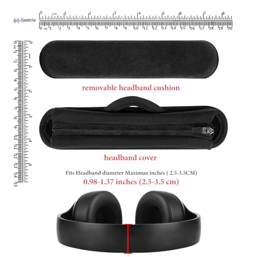 Geekria Medium Velour Hook and Loop Headband Cover + Pad Set Protector No Tool Needed Compatible with Medium-Sized Headphones (Fits 2.5-3.5 cm Headbands) (Black)