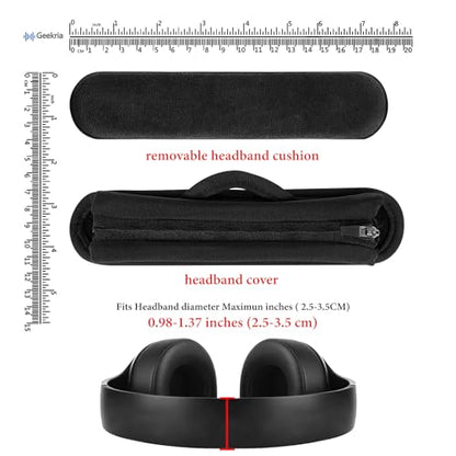 Geekria Medium Velour Hook and Loop Headband Cover + Pad Set Protector No Tool Needed Compatible with Medium-Sized Headphones (Fits 2.5-3.5 cm Headbands) (Black)