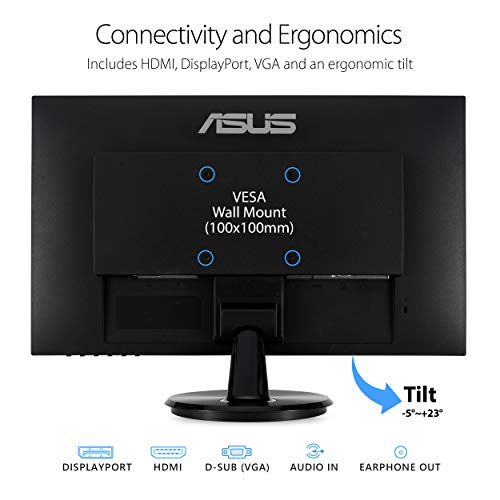 ASUS 24-Inch Desktop Monitor - 1080P Full HD, 75Hz, IPS, Adaptive-Sync/FreeSync, Eye Care, HDMI DisplayPort VGA, Frameless, VESA Wall Mountable - VA24DQ - style: 75Hz w/DisplayPort, Speakers