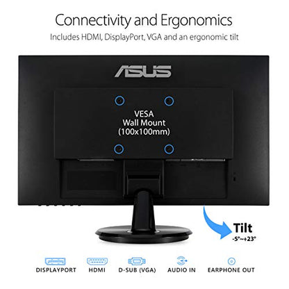 ASUS 24-Inch Desktop Monitor - 1080P Full HD, 75Hz, IPS, Adaptive-Sync/FreeSync, Eye Care, HDMI DisplayPort VGA, Frameless, VESA Wall Mountable - VA24DQ - style: 75Hz w/DisplayPort, Speakers
