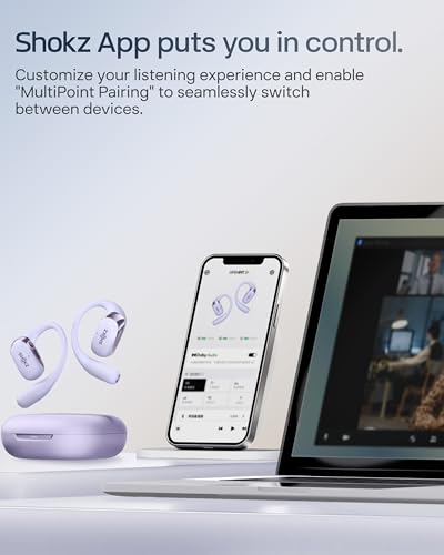 SHOKZ OpenFit 2+ Open-Ear Earbuds, Purple, Dolby Audio,Wireless Charging | Amazon Exclusive Edition；Soft Ear Hooks； IP55 Water-Resistant; USB-C Fast Charging；48H Playtime; Gym/outdoor/home use - color: Purple, style: Dolby Audio / USB-C&Wireless