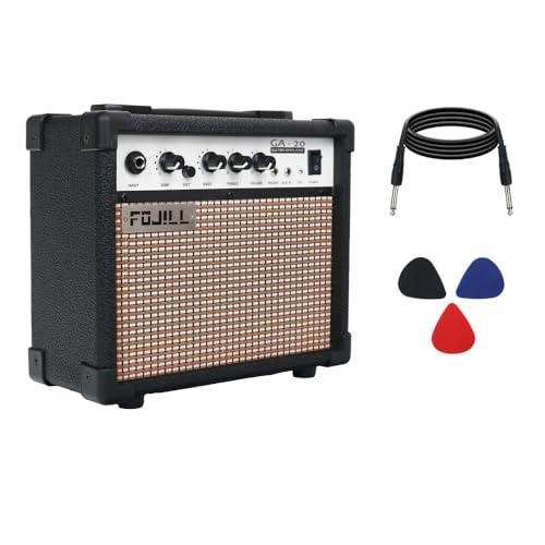 Fojill 20W Watt Electric Guitar Amplifier Amp Practice Small Portable Travel Mini Amp with 3.5 Headphone Jack Aux Distortion Gain Treble Bass Volume (Black, 20W) - color: Black