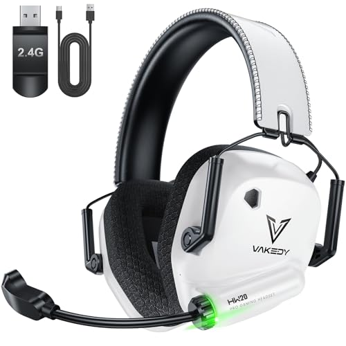 Vakedy Wireless Gaming Headset for PS5, PS4, PC, Switch, Dual Mode, White