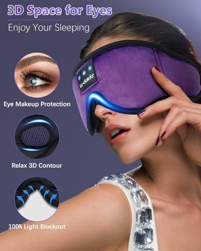 LC-dolida Sleep Headphones, Sleep Mask Bluetooth Wireless Music Eye Mask, Sleeping Headphones for Side Sleepers Sleep Mask with Bluetooth Headphones Ultra-Thin Stereo Speakers Perfect for Sleeping - color: Classical Purple