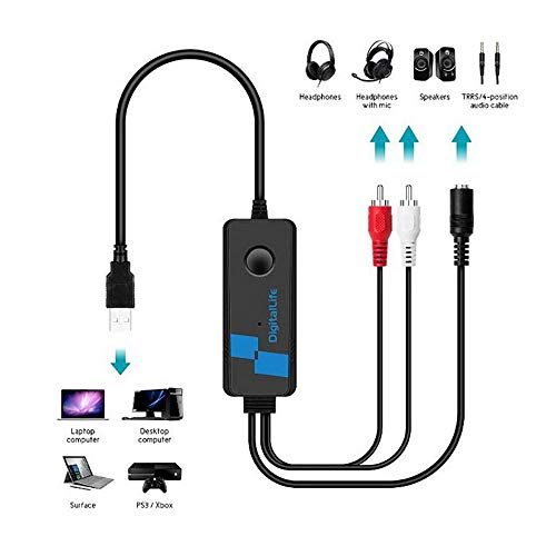 2.1CH Gaming USB Audio Sound Card Adapter with USB to RCA R/L Stereo Speaker 3.5mm Jack for Game Headsets