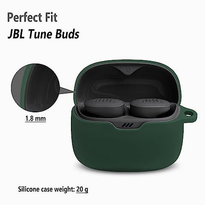 Geiomoo Silicone Case for JBL Tune Buds, Protective Cover with Carabiner (Emerald Green) - color: Emerald Green