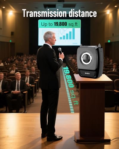 SHIDU 50W Peak Voice Amplifier with Wireless Microphone Headset & Handheld | Portable Microphone and Speaker for Teachers 5200mAh, Portable PA System for Tour Guides, Fitness Coach, Public Speaking