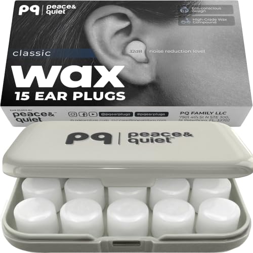 Peace&Quiet PQ Wax Ear Plugs for Sleeping, Swimming - 15 Soft Noise Cancelling Silicone Gel Wax Earplugs for Sleep and Swimmers, Ear Protection with Sound Blocking Level of 32 Db, (15-Pillows) - color: Classic