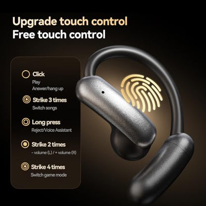 OceanSounds Open Ear Headphones with Swappable Battery, Bluetooth 5.4 Wireless Ear Hook Headphones, Secure Fit for Running, Workout, Cycling and Outdoor Activities - color: Black