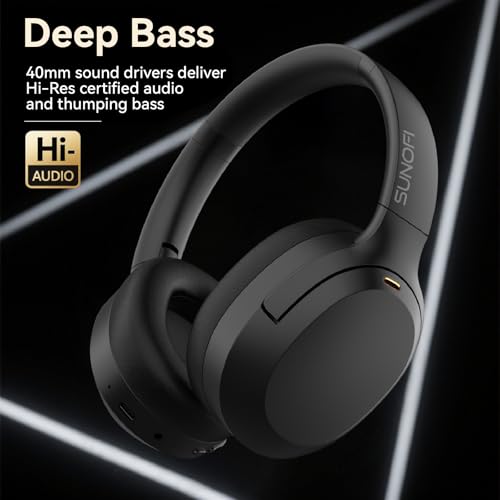 Hybrid Active Noise Cancelling Headphones, Wireless Over Ear Bluetooth Headphones with Mic, 60H Playtime, Hi-Res Audio, Deep Bass, Foldable Comfort Fit Ear Cups for Travel, Office, Home (Black) - color: Black