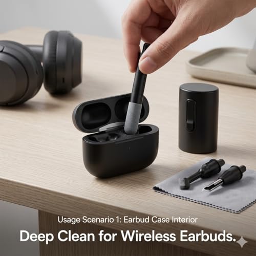 Earbud Cleaning Kit Phone Charging Port Phone Cleaning Kit Keyboard Cleaner 4 in 1 Black - color: black