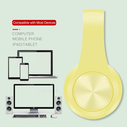 RAT TAIL V5.3 Bluetooth Headphones Over-Ear, Foldable Wireless and Wired Stereo Headset Micro SD/TF, FM for Cell Phone,PC,Soft Earmuffs &Light Weight for Prolonged Wearing (Yellow) - color: Yellow