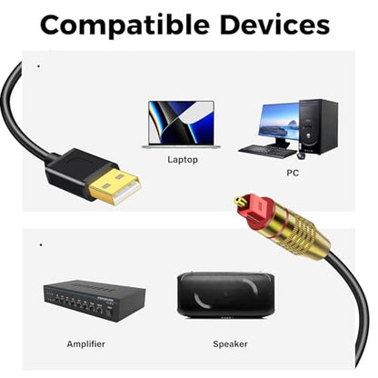 USB A to Optical Audio Adapter,Unidirectional USB to TOSLINK Optical Digital Converter Compatible with Windows/Laptop ONLY,NOT for TV Or Other Devices-6.6FT