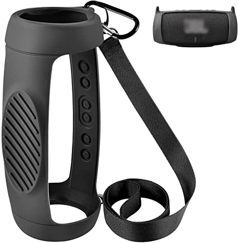 Comecase Silicone Speaker Cover for JBL Charge 5 with Strap and Carabiner | Snug Silicone Sleeve, Open-Port Design and Dual Carry Options for Travel, Camping and Daily Use, Speaker Not Included - Black - color: Black