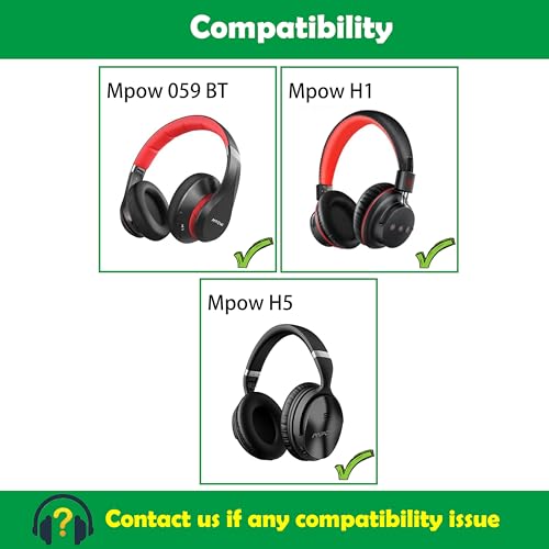 Professional Replacement Earpads for Mpow 059, H1, H5 Bluetooth Headphones - Earpads with Breathable Fabric & Foam - Headphone Earpad - Earpad - Headphone-Replacement-Earpads - Black