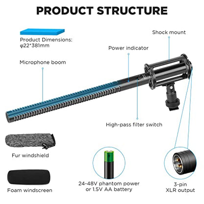 BOYA BY-BM6060L External Shotgun Microphone for Camera DSLR,Super-Cardioid Mic with Shockmount for Film Vlog, Professional Condenser Microphones for Video Recording Voice Interview YouTube - size: BY-BM6060L