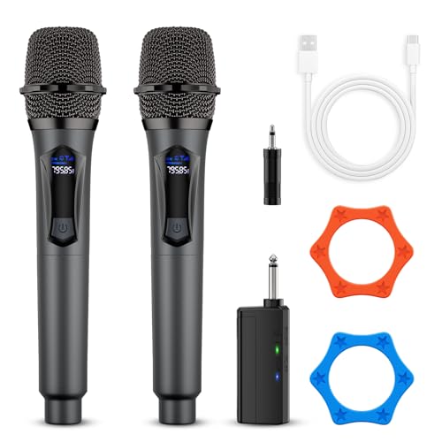 Wireless Microphones,Professional Dual Handheld Cordless Dynamic Mic System