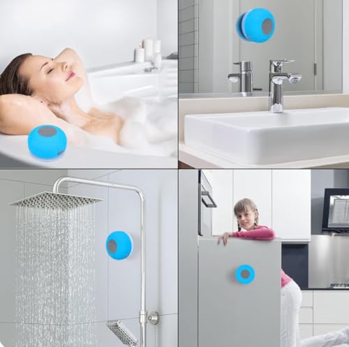 IPX4 Waterproof Bluetooth Shower Speaker, Portable Wireless Speaker with Suction Cup, Blue