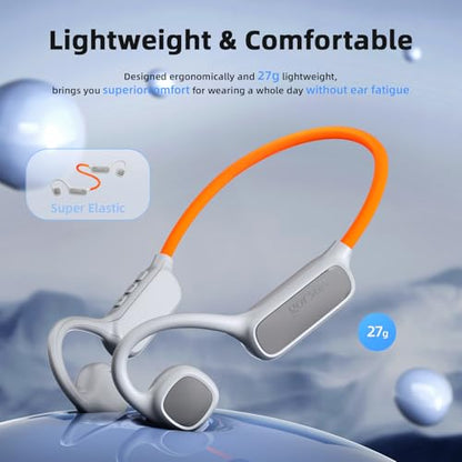 vinamass Open Ear Headphones, Air Conduction Headphones Bluetooth 5.4, Wireless Headphones with LED Beacon String, 10H Playtime, Sports Headphone for Running & Outdoor