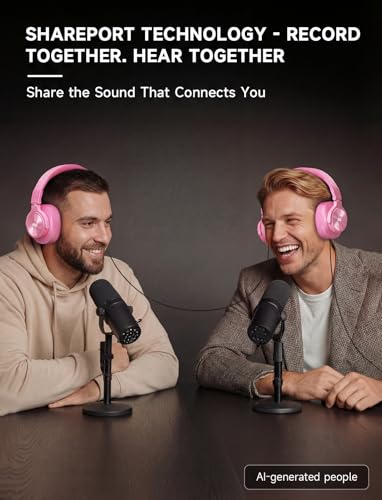 AOC Bluetooth Over Ear Headphones, Wireless Studio Monitor & Mixing DJ Headphones with 72H Playtime, Hi-Res, Built-in Mic, 3.5mm/6.35mm Wired Audio Jack for Guitar AMP, Podcast, PC Gaming - Pink - color: Pink