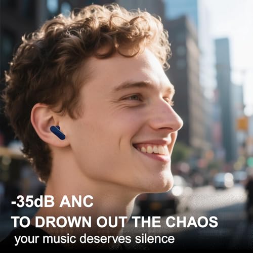 TINGER in-Ear ANC Wireless Earbuds, 35dB Active Noise Canceling Bluetooth Headphones, 24H Playtime Hi-Fi Bass Earphones with IPX4 Waterproof, Built-in Mic for Travel Workout (Blue) - color: Blue
