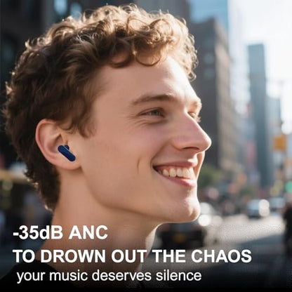 TINGER in-Ear ANC Wireless Earbuds, 35dB Active Noise Canceling Bluetooth Headphones, 24H Playtime Hi-Fi Bass Earphones with IPX4 Waterproof, Built-in Mic for Travel Workout (Blue) - color: Blue