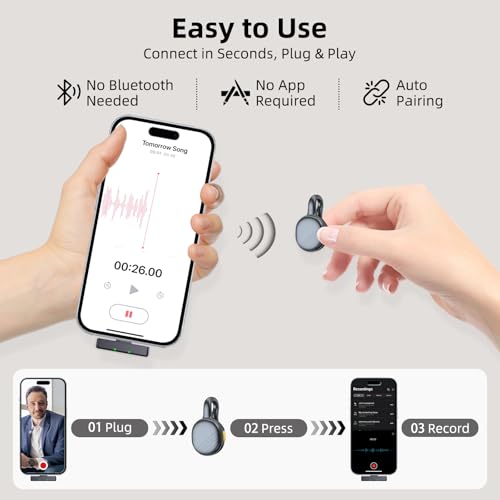 Mini Wireless Microphone for iPhone and Android Content Creator Mic | USB C Lavalier, Charging Case, 21H Battery, Noise Canceling, Video Recording
