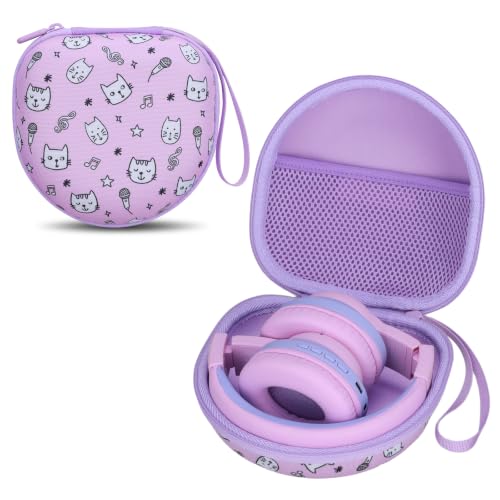 Kids Headphone Case for Tonies/iClever/Acer, Cat Purple(Case Only) | for iClever BTH12 HS19 BTH22 BTH20 BTH18 BTH26/JBL Junior 320/MIDOLA/JoySpark/eKids/ ADOOPE/JLab Girls Boy Kids Headphone - color: Kitten Print-Purple