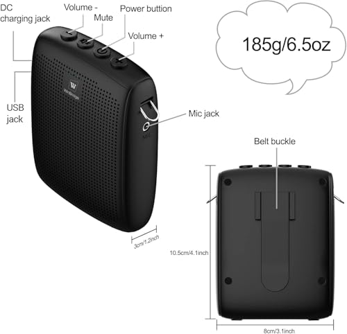 WinBridge Voice Amplifier with Bluetooth, Portable Speaker and Microphone | Wireless Mic Headset Speaker for Teachers, Tour Guide, Public Speaking, Fitness Instructors, Features Mute, 15W WB002 - color: Black