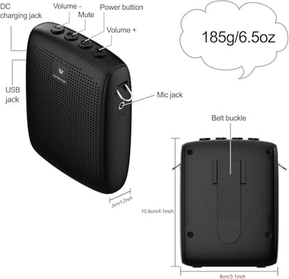WinBridge Voice Amplifier with Bluetooth, Portable Speaker and Microphone | Wireless Mic Headset Speaker for Teachers, Tour Guide, Public Speaking, Fitness Instructors, Features Mute, 15W WB002 - color: Black